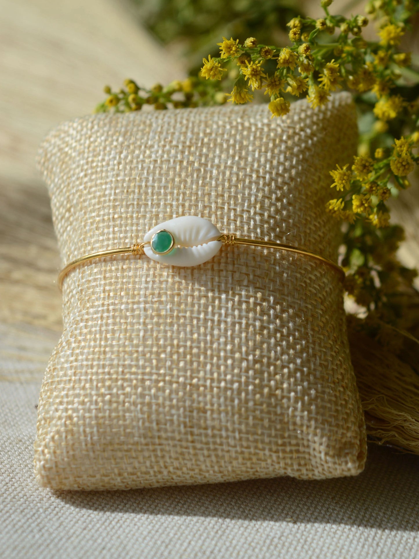 Jonc Sari vert - Plaqué or