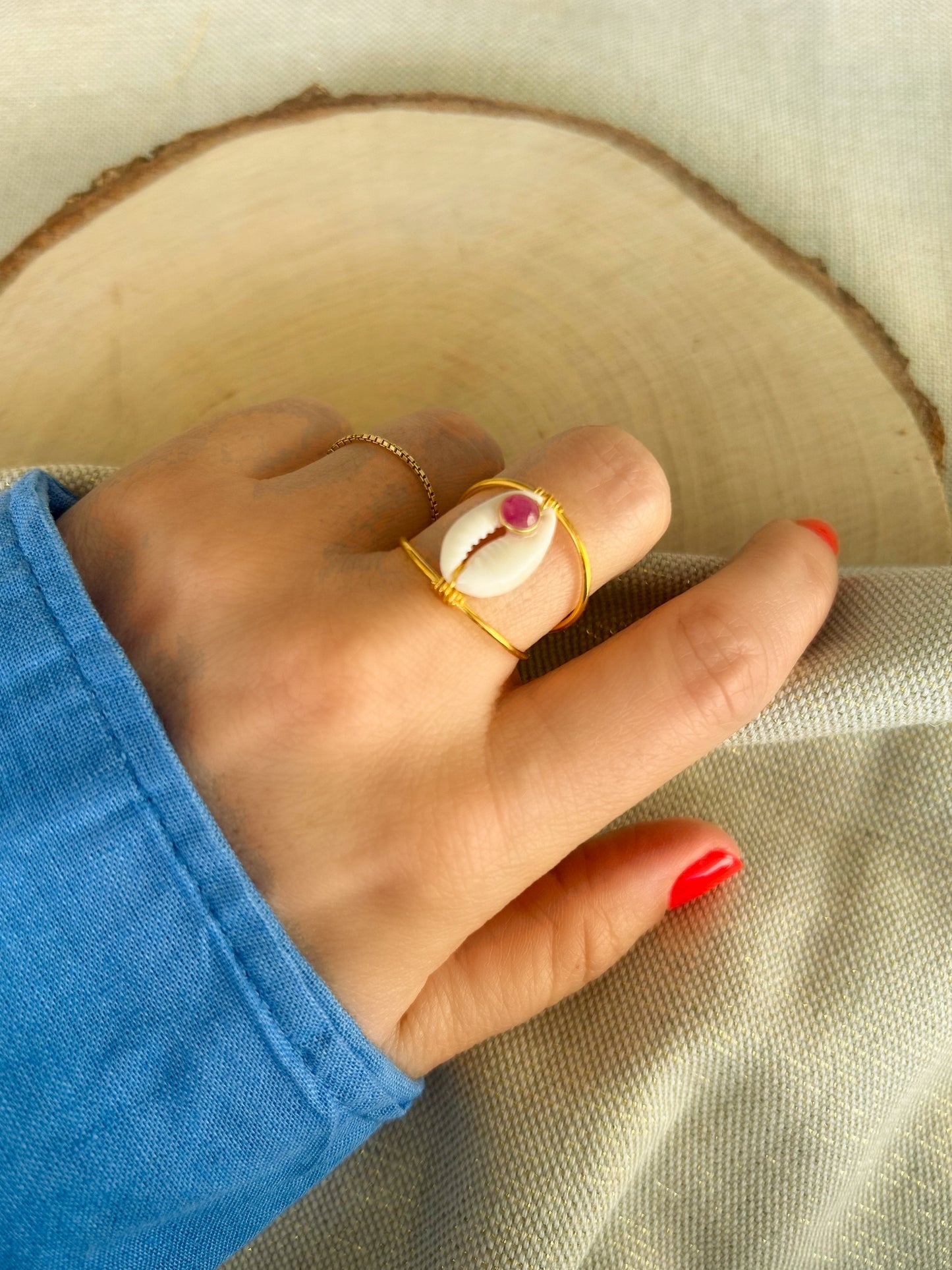 Bague Sari rose - Plaqué or